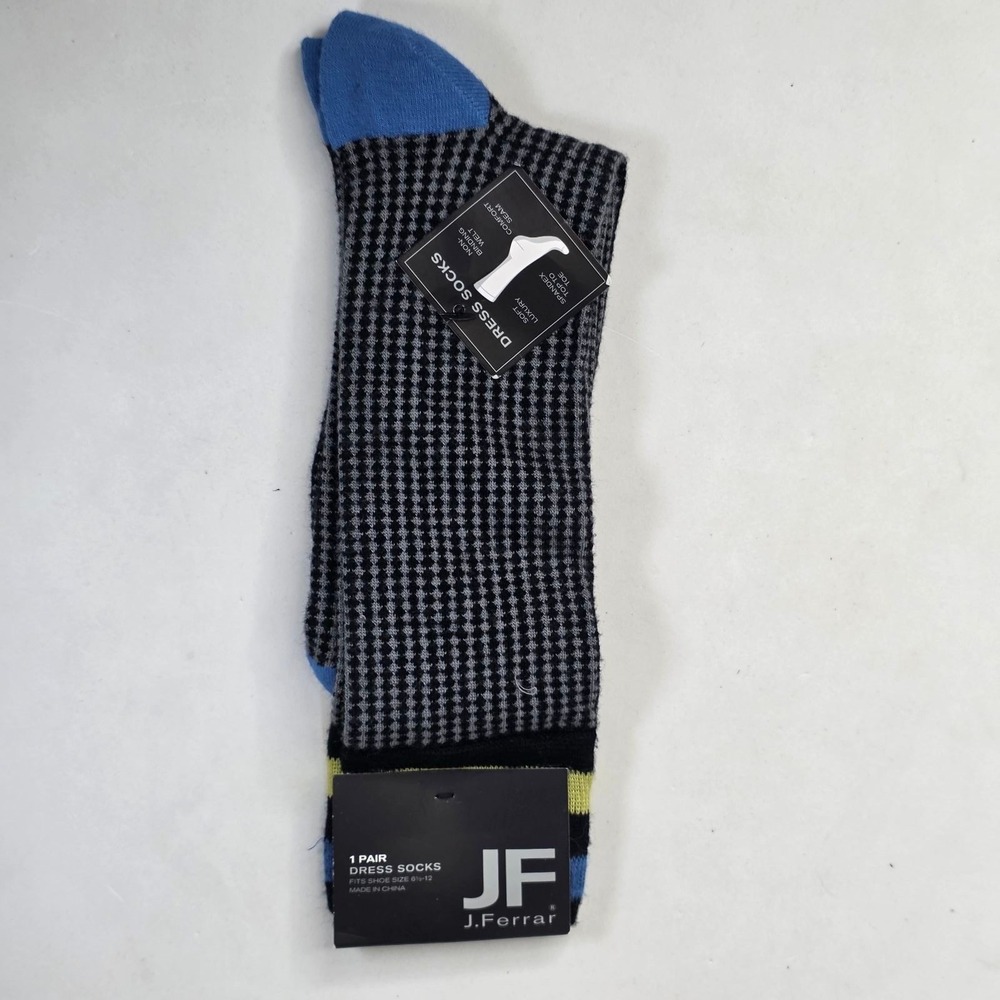 J.Ferrar Mens Dress Socks Black Grey Micro Diamond Bamboo Blend Size 10-13 NEW